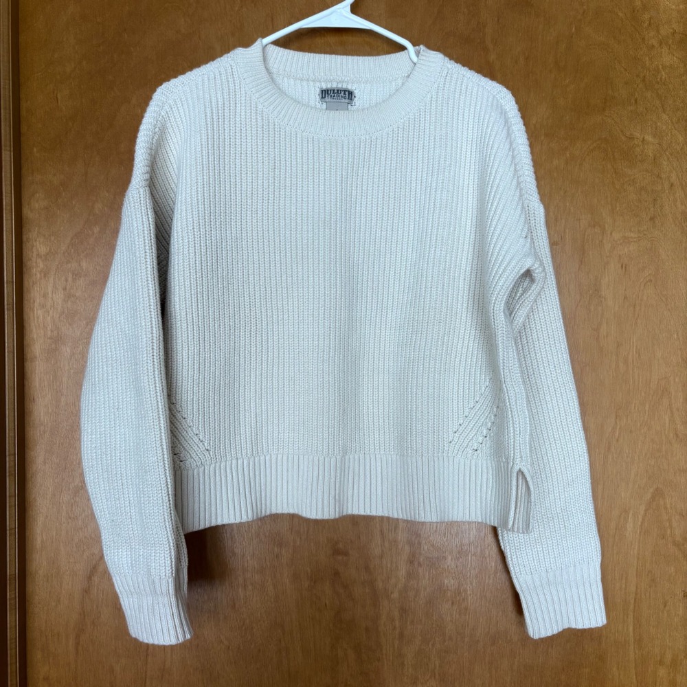 Duluth Trading Co Cream Knit Sweater Size S Cotton Blend Cozy Casual Top